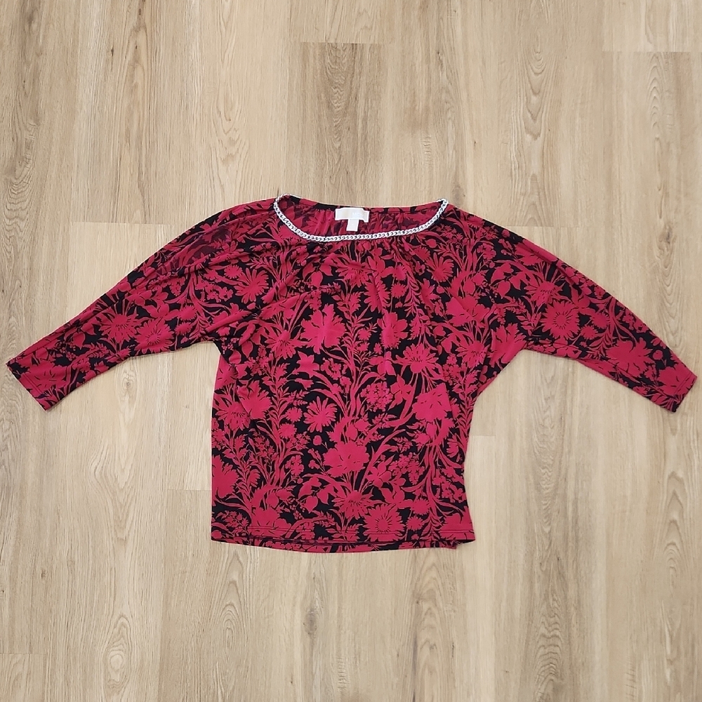 Michael Kors Floral Red and Black Women's Top Small